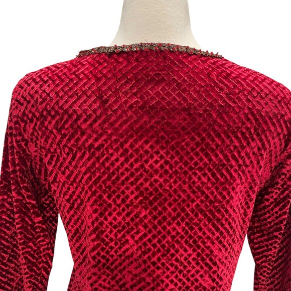 VTG Notations Petite M Red Velvet Festival Top Holiday Party Luxe Sparkle Trim - Picture 4 of 10